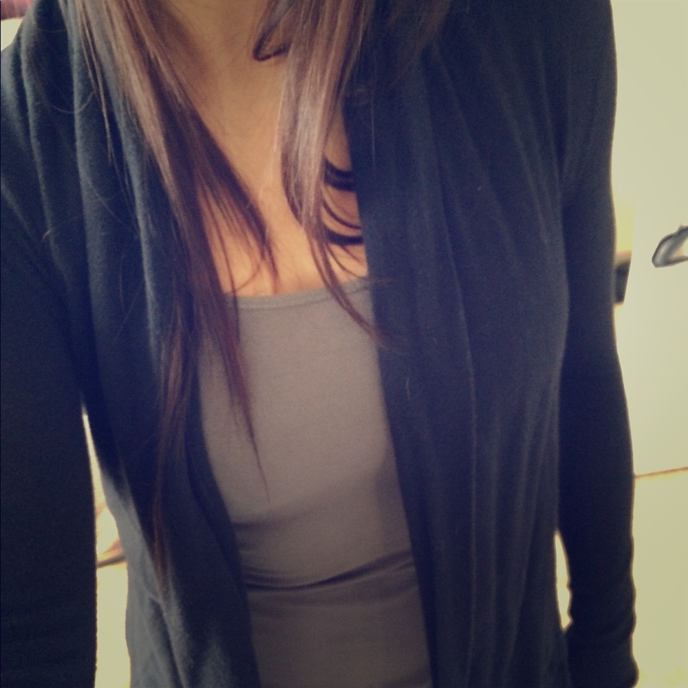 Black cardigan cinched back